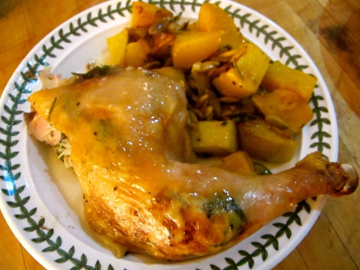 Chicken leg with a side of roasted butternut squash with pumpkin seeds - look out for that recipe next week! 